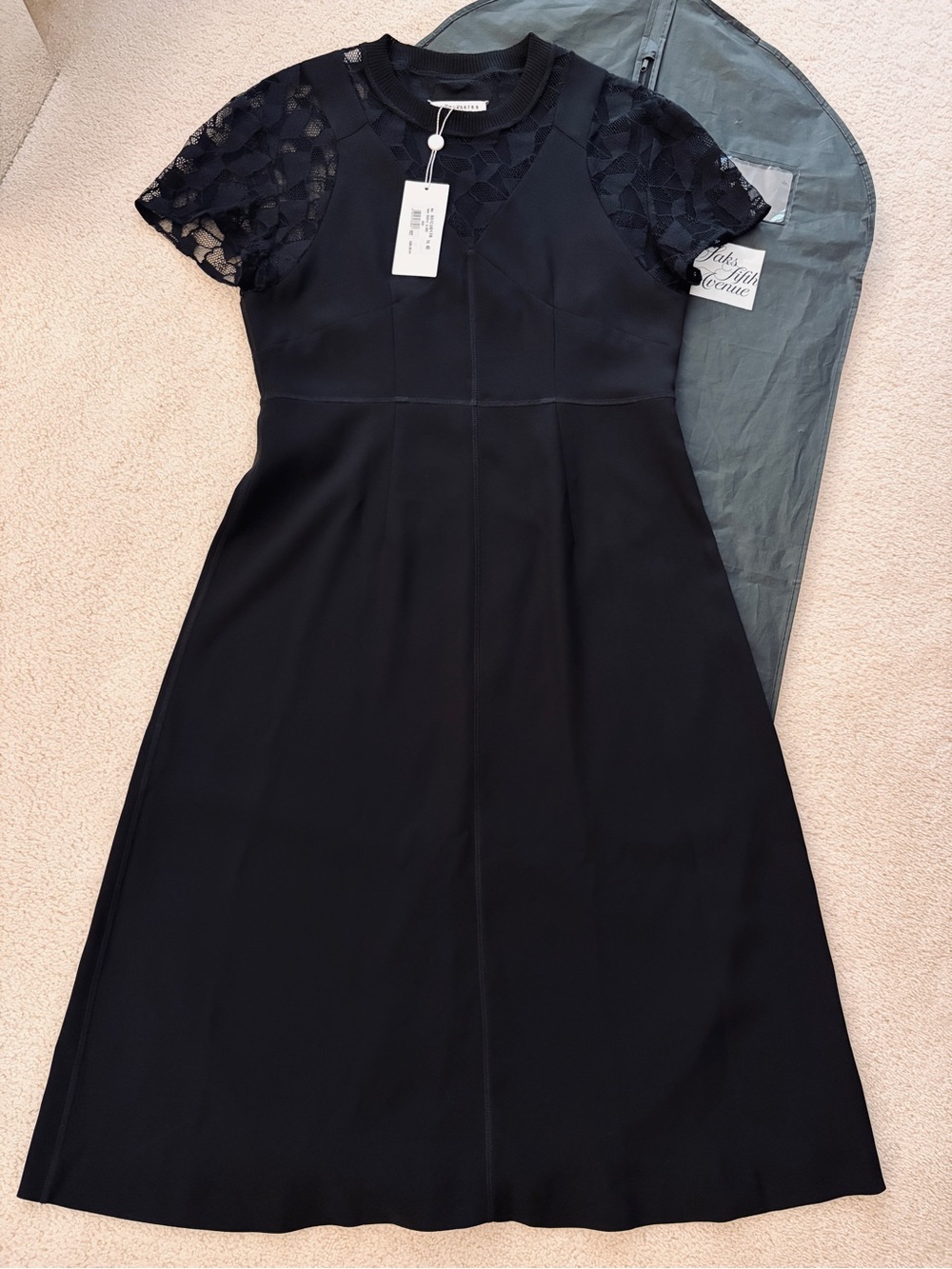 Maison Martin Margiela Black Midi Dress with Lace Short Sleeves